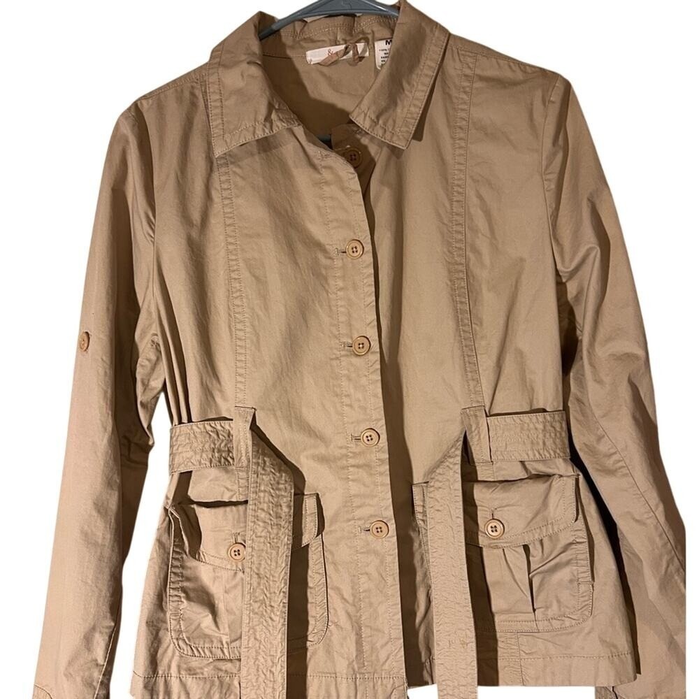 & Me Khaki Tan Utility Tie Waist w/ Front Pockets 100% Cotton Women's‎ Medium